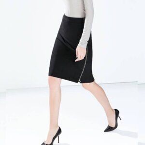 ZARA Basics Black Double Side Zip Pencil Skirt Women's Size Small